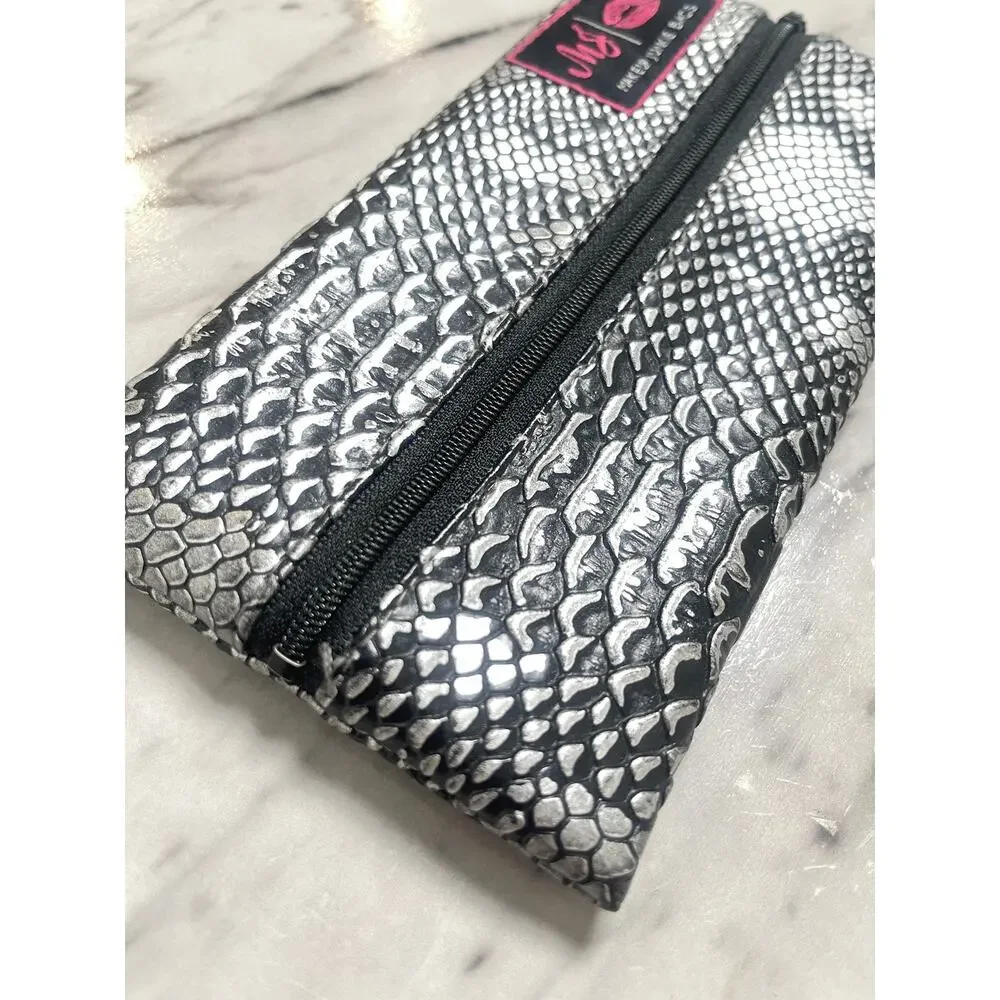 Makeup Junkie Bags Metallic Snakeskin Lay-Flat Cosmetic Pouch Bag Size Mini